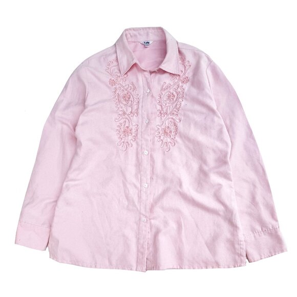 🧡 Secondhand Tabi, Pink Long Sleeve Button Down Shirt - Picture 1 of 6